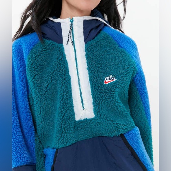 Nike Tops - Nike - Sherpa Half-Zip Sportswear Hoodie - Blue/Green - Women’s Small